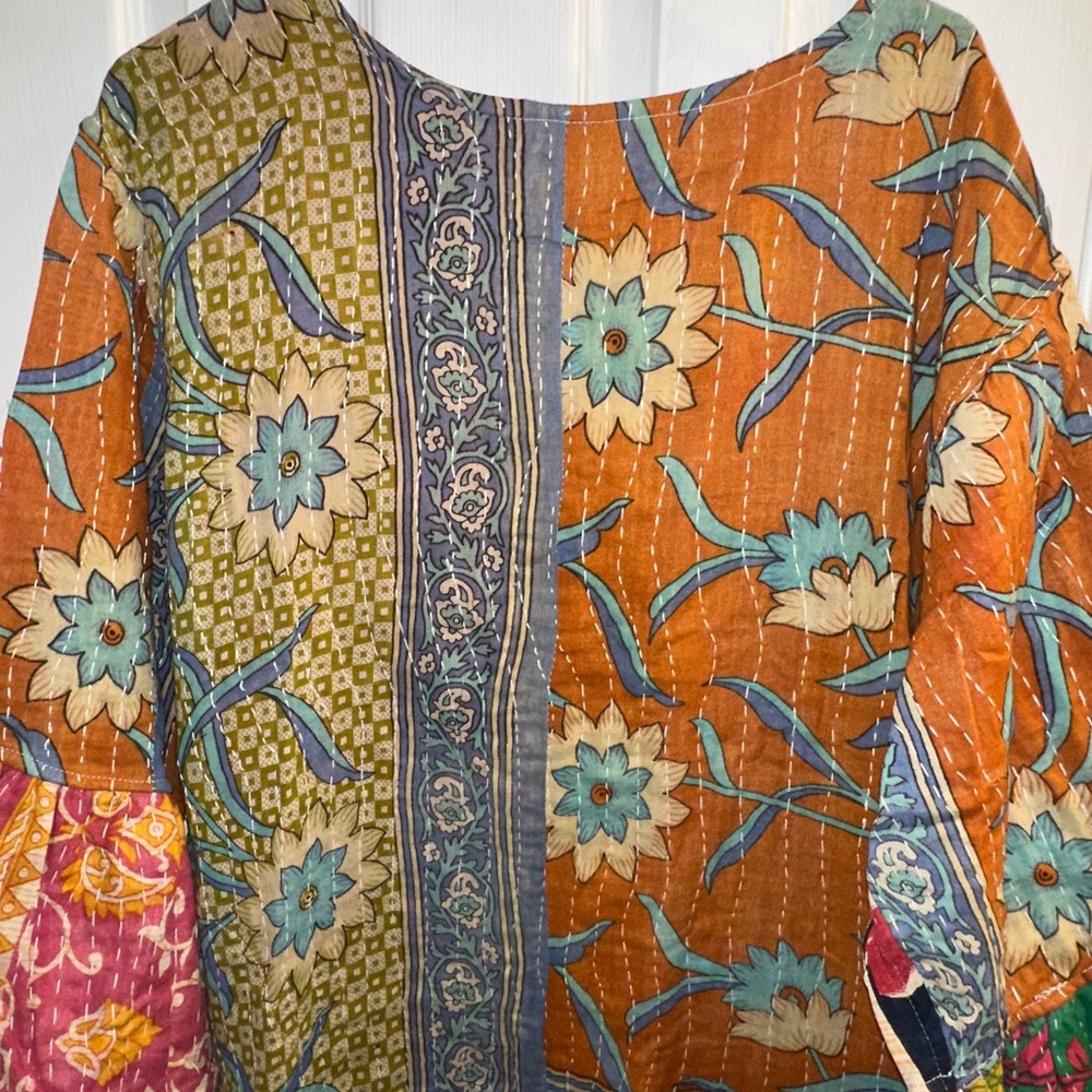 Kaantha Karma Reversible Patchwork Bell Sleeve Fl… - image 2